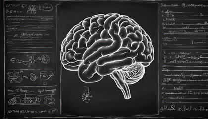 Human brain anatomy chalk drawing on classroom blackboard Medicine Anatomy School Science Learning Concept