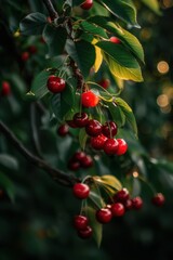 Obraz premium Branch of red cherry tree in closeup