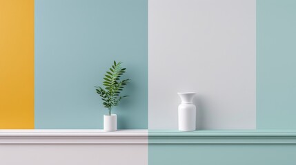 A white room with a white wall and a white dresser