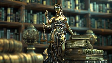Fototapeta premium Lady Justice Statue with Books and Scales