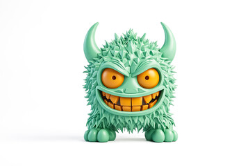 Naklejka premium Green Monster with Horns and Sharp Teeth 3D Render