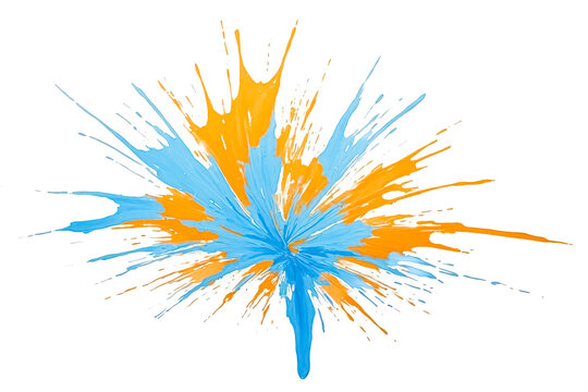 Abstract blue and orange paint splatter isolated on white background
