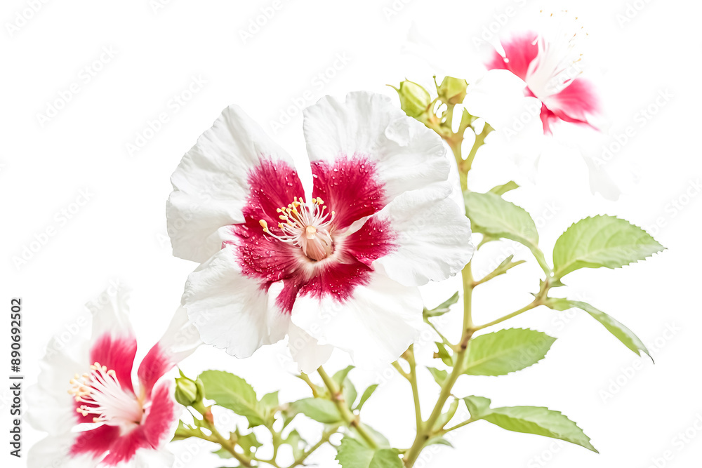 Poster White hibiscus flower with red center isolated on white background