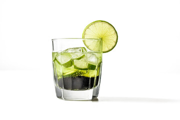 Refreshing lime cocktail with ice in a glass
