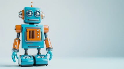 Fototapeta premium Retro robot toy isolated on a white background.