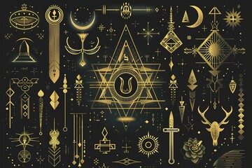 Happy Hanukkah posters with creative symbols in gold style. contemporary design for card, banner, typography. elegant design