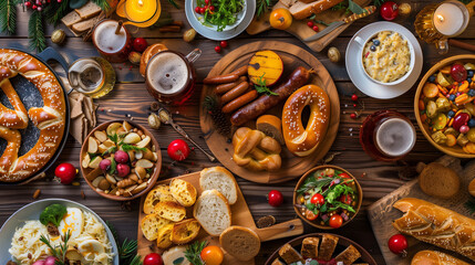 Table laden with traditional Oktoberfest food