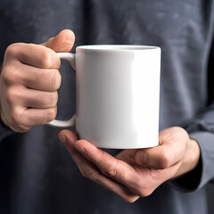 Close-Up of a Man Holding a Blank White 11 oz Mug: Perfect for Customization