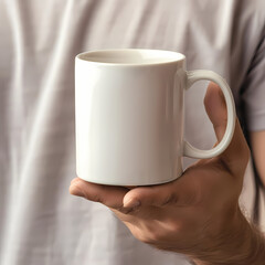 Man Holding a White 11 oz Mug: Great for Custom Mug Printing Inspiration