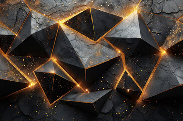 matt black and golden yellow color cladding wall texture backdrop with abstract burning lava effect and bright light beams coming through 