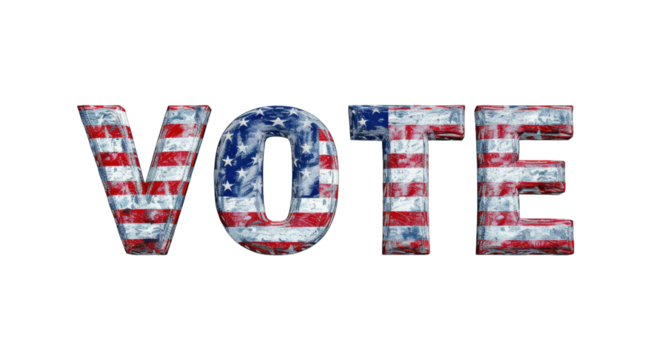 Presidential Election 2024 in United States. Vote day, November 5. US Election campaign - Make your choice. United States flag. Transparent background or PNG file.