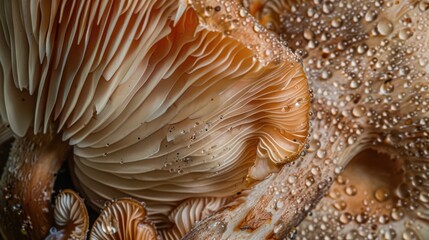 Zoom in on the details of a mushroom cap