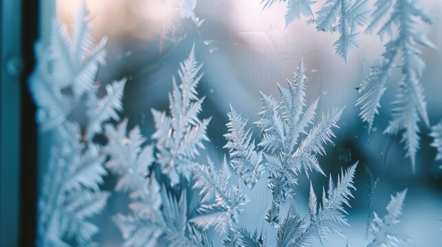 Zoom in on the intricate patterns of frost on a window