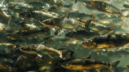 Obraz premium Wide view of a school of herring. 