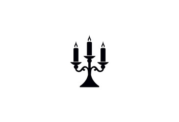 Vector illustration of black silhouette of candlestick with candles on white background