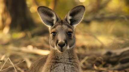 Fototapeta premium Close-up of a baby kangaroo peeking out. 
