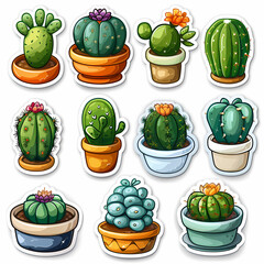 Beautifully designed cactus sticker sheet with various types of cacti, ideal for decorating journals, notebooks, and DIY projects