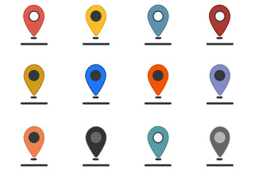 Set of color location icons, location marker on the map. Element for application website user interface design. Location pointer icon symbol in flat style. Red and black pin icon, navigation sign.