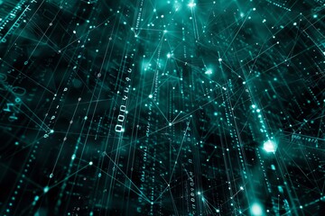 Obraz premium Abstract double exposure of binary code and interconnected network nodes