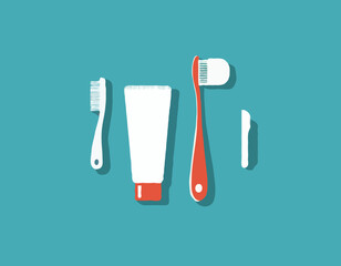 Pictograph of toothbrush and toothpaste for template logo. Fun iconic style Dentistry Tools, dental care
