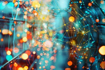 Digital data overlaying network nodes in a futuristic double exposure