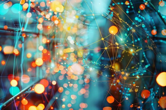 Digital data overlaying network nodes in a futuristic double exposure