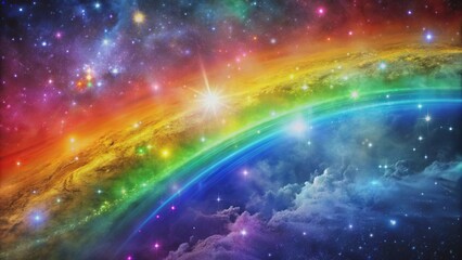 Fototapeta premium Cosmic Rainbow Over a Starry Planet, Space, Galaxy, Universe, Astrophotography