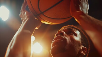 Close-up of a basketball player shooting a three-pointer