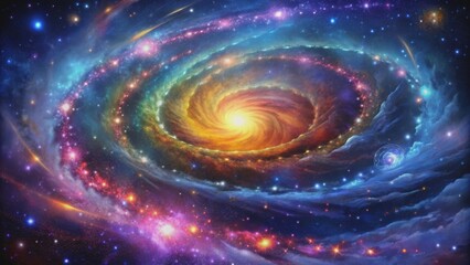 Fototapeta premium Cosmic Swirl A Digital Painting of a Galaxy with a Spiraling Nebula, Galaxy , Spiral , Nebula , Astronomy