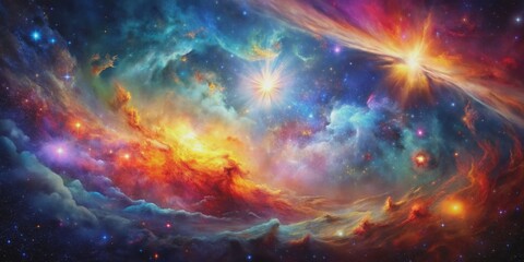 Cosmic Symphony A Vivid Nebula with Blazing Stars, Digital Art, Space, Stars, Nebula, Galaxy