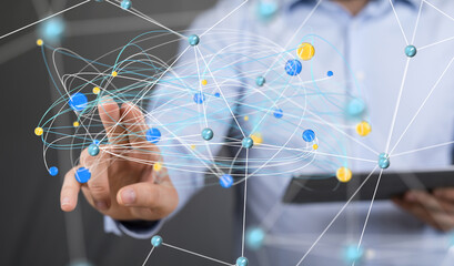 Neural network 3D illustration. Big data and cybersecurity