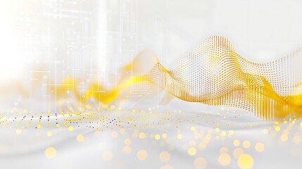 Elegant Minimalist Tech Background in White and Yellow with Digital Waveforms, Ideal for High-Tech Communication and Innovation Themes