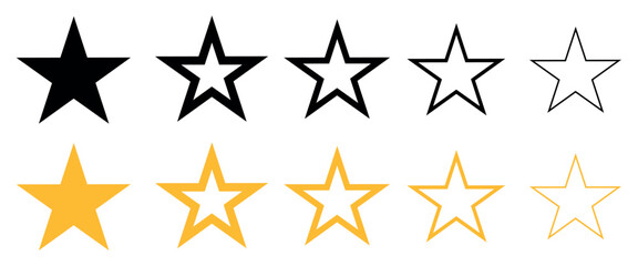 Star vector icons. Set of star symbols isolated on transparent. Editable stroke.