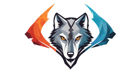 Fototapeta premium wolf head isolated on white, mascotte avatar for brand image, symbol of a brand