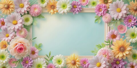 Obraz premium Floral Frame with Daisies, Pastel Colors, and a Vintage Feel, flowers, daisies, vintage, pastel