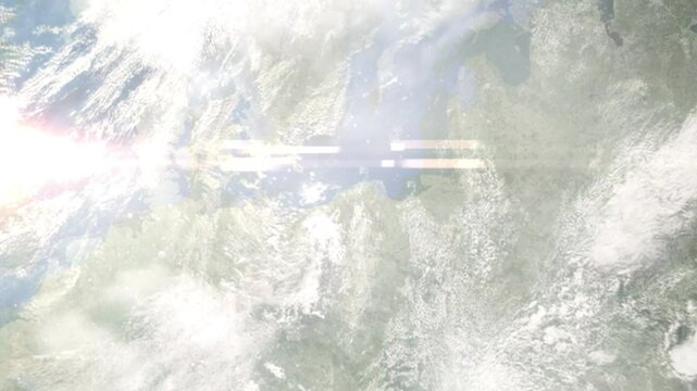 Zoom in from space and focus on Slupsk, Poland. 3D Animation. Background for travel intro. Elements of this image furnished by NASA