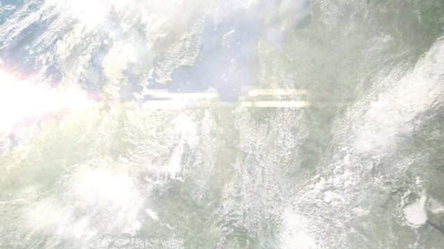 Zoom in from space and focus on Grudziadz, Poland. 3D Animation. Background for travel intro. Elements of this image furnished by NASA