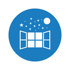Window Open with clouds sky isolated icon.