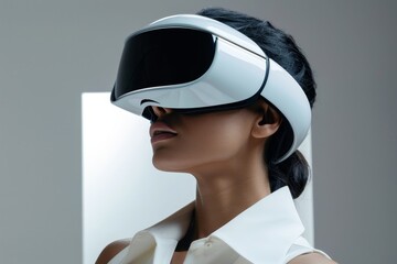 Futuristic virtual reality headset transporting users to immersive digital worlds for entertainment