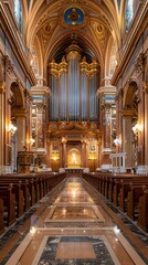 Obraz premium Majestic Cathedral Nave Awe-inspiring space of divine worship.