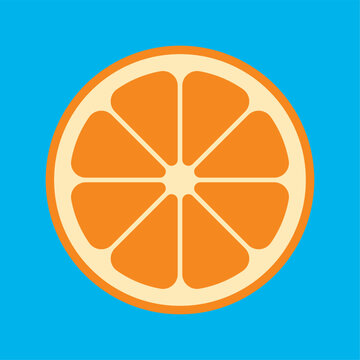 recommend clip art: Fresh Orange slice isolated on blue background. Vector illustration. Ideal for decorative poster, emblem natural product, farmers market. Perfect for packaging cosmetics, healthy food concept.