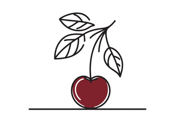 Cherry fruits in a one-line drawing style. vector illustration.