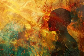 Abstract Representation of Vitamin D Absorption with Sunlight and Human Silhouette Design for Wellness Posters