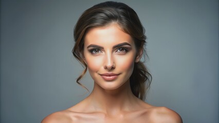 Fototapeta premium Portrait of a Beautiful Woman with Soft Skin and Natural Makeup, Woman , Face , Beauty , Skin