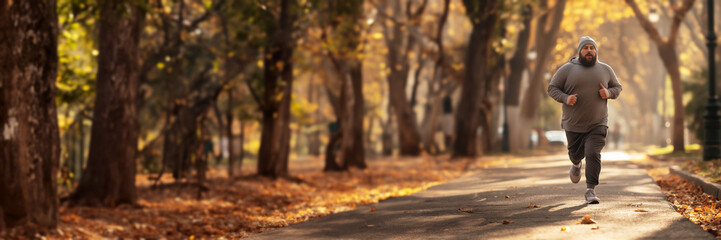 Overweight man going for a run