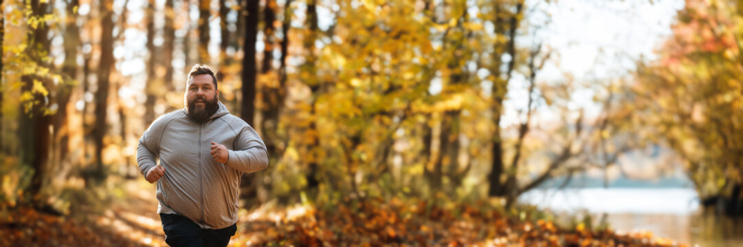 Overweight man going for a run