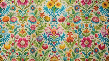 Vibrant Floral Pattern with Watercolor Style, Blue and Green Foliage, Colorful Flowers on White Background, Floral Design, Watercolor, Pattern, Background