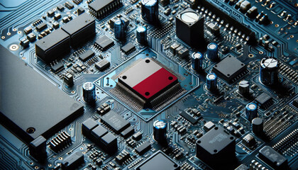 An intricate microchip with the Poland flag embedded, representing the innovation and technological advancements of the Poland in the field of electronics and microtechnology