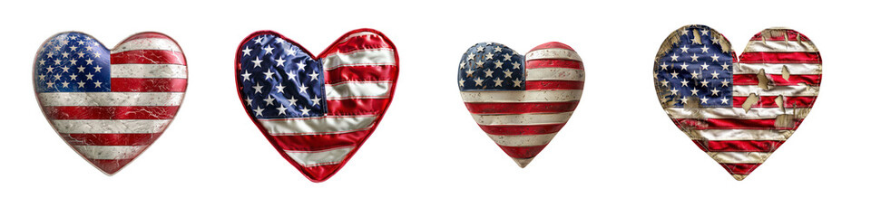 Fototapeta premium Set of Heart shape in American flag isolated on transparent background