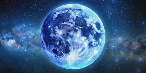 Obraz premium A Blue Planet in a Starry Sky, Digital Art, Blue Planet, Space, Starry Sky , starry night , digital art